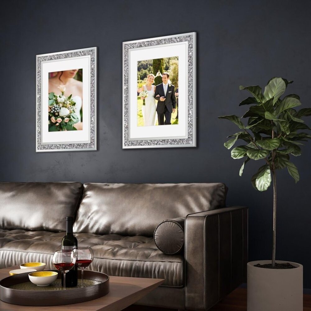 Crushed Diamond Wedding Mirror Photo Frame, Crystal Silver Glass Picture Frame F - Picture 5 of 7